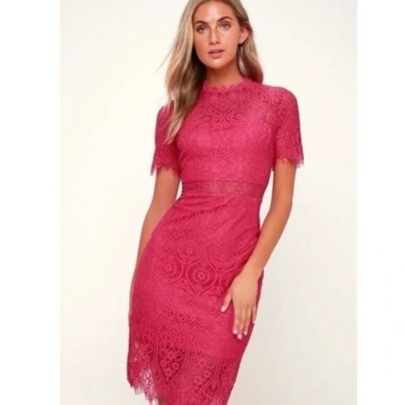 Lulus Dresses & Skirts - Lulu’s NWT Remarkable Fuchsia Lace Dress Going Out Cocktail Y2k Dress Medium